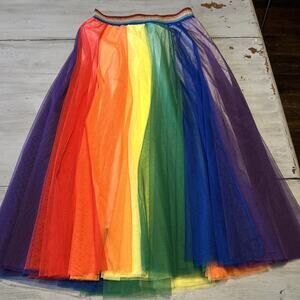 NWT Dwirapal Rainbow Tulle Midi Skirt Sz L Dopamine Kidcore Festival